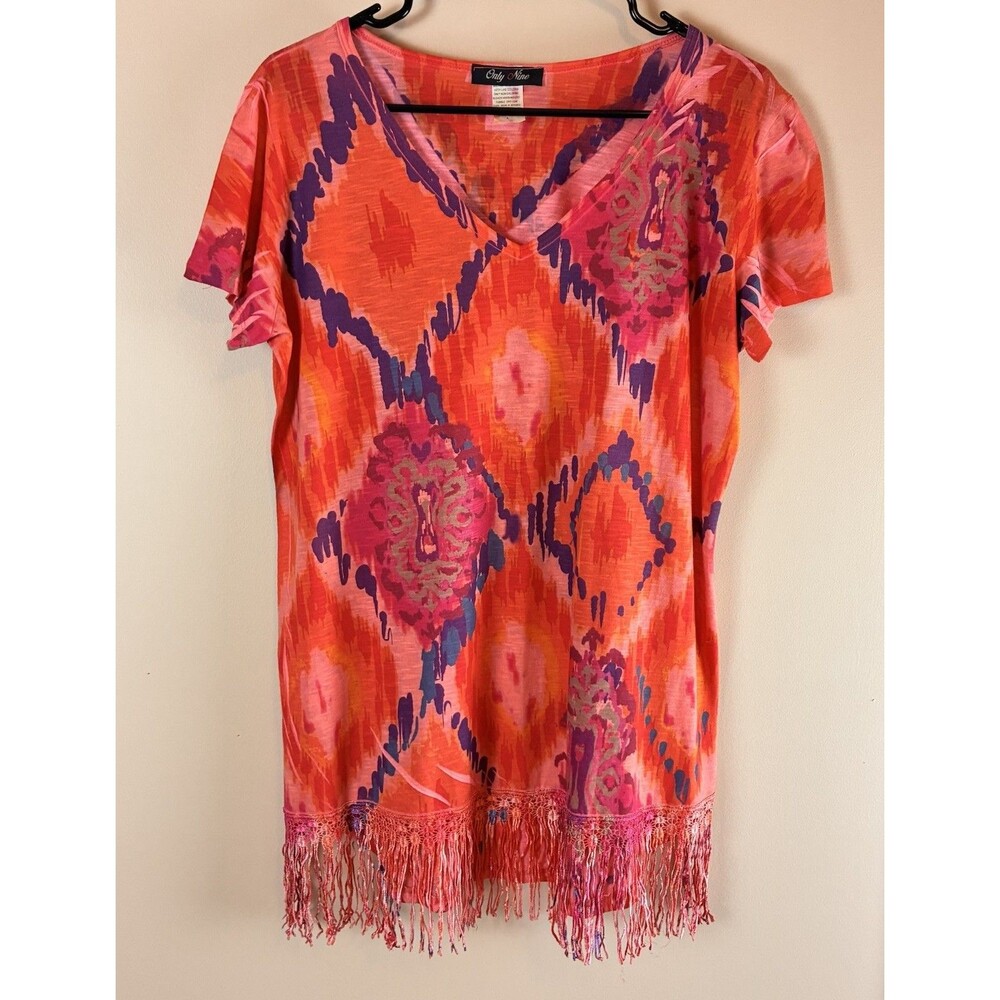 Only Nine Women’s Orange Tie Dye Top With Fringe Size Large USA